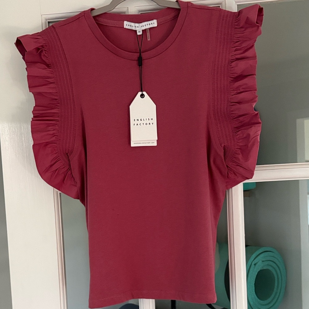 English Factory Ruffle Sleeve Tee - Berry
